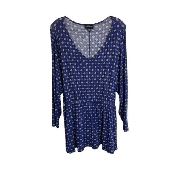 Lane Bryant Blue Medallion Vneck 3/4 Sleeve Peplum Blouse 18/20 - Picture 1 of 5